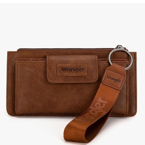 New Wrangler x Montana West Brown Leather Wristlet Clutch Wallet - Picture 1 of 10